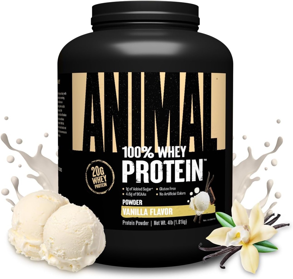 Hayvan% 100 Whey Protein Tozu - Pre Workout veya Post Workout, Recovery veya Anytime Low Sugar Protein Boost Meal Emekli Zincirli Zincirli Kekler – Vanilla, 4 lb