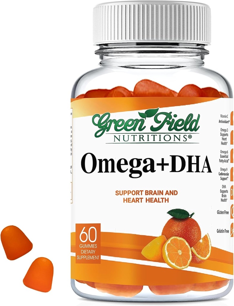 Greenfield Beslenmeleri Halal Omega 3, Yetişkinler için DHA ile Yapılabilir Gummies - 60 Gummy Halal Vitaminleri, Destekler Beyin, Kalp ve Immune Sistemi - Vegan, Non-GMO Gluten-Free Gelatin-Free Halal Vitaminleri