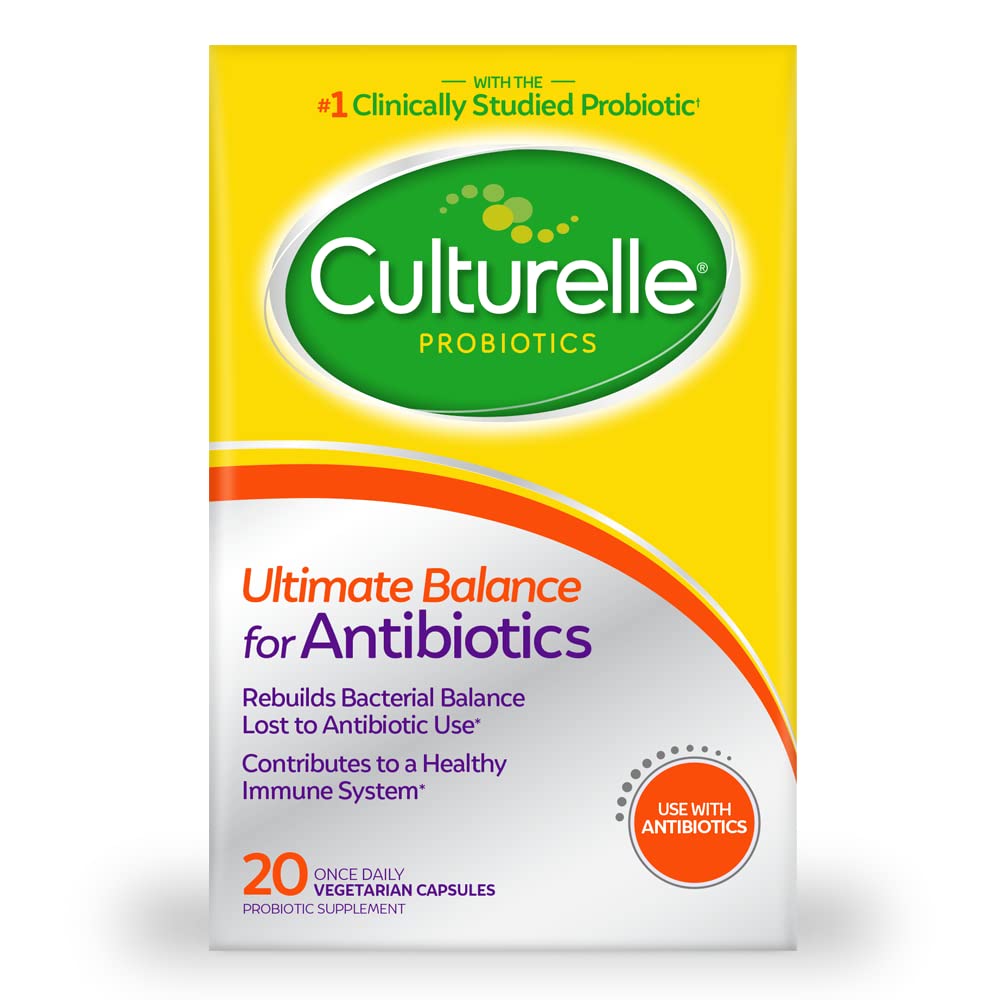 Culturelle Probiotics Ultimate Balance Probiotic for Use with Antibiotics - 20 Count – Probiotic Κάψουλες Βοήθεια για την αποκατάσταση των καλών βακτηρίων που χάνονται κατά τη διάρκεια της αντιβιοτικής χρήσης & Συμβάλλετε σε ένα υγιές ανοσοποιητικό σύστημα