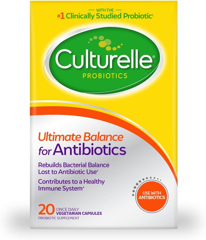 Culturelle Probiotics Ultimate Balance Probiotic for Use with Antibiotics - 20 Count – Probiotic Κάψουλες Βοήθεια για την αποκατάσταση των καλών βακτηρίων που χάνονται κατά τη διάρκεια της αντιβιοτικής χρήσης & Συμβάλλετε σε ένα υγιές ανοσοποιητικό σύστημα