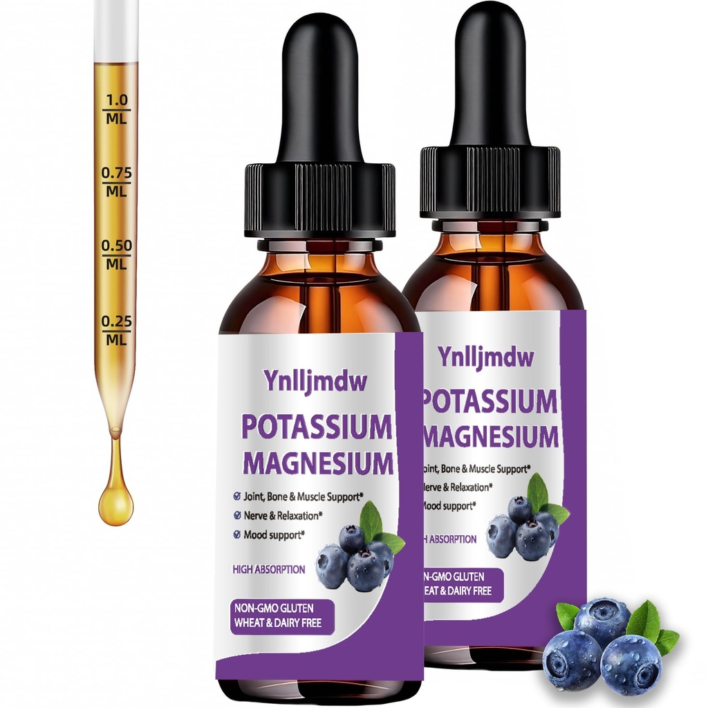 Potassium Magnesium Supplement Liquid Drops 2 Pack,High Absorption Magnesium Complex & Potassium Plus Drops, Vitamin D3, Zinc, Leg Cramps & Bone & Energy & Immune Support-4 Fl oz