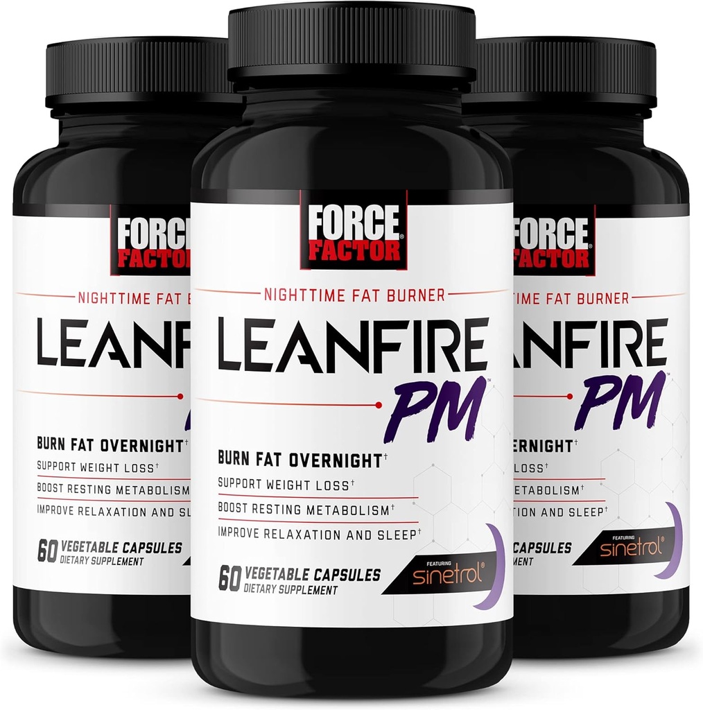 Force Factor LeanFire PM, Weight Loss Pills for Women and Men, Fat Burner and Overnight Weight Loss Pills to Burn Fat, Boost Metabolism, and Improve Sleep for Incredible Results, 60 Count (Pack of 3)