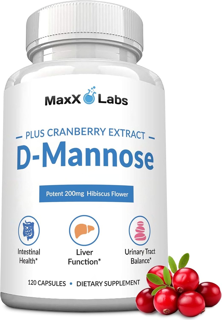 D Mannose Capsules - Red Acting 1400 MG Ekstra Güçlü DMannose Capsule for Bladder Health with Potent Cranberry Extract & Hibiscus Flower Supports UTI Relief Supplement - 120 Ct