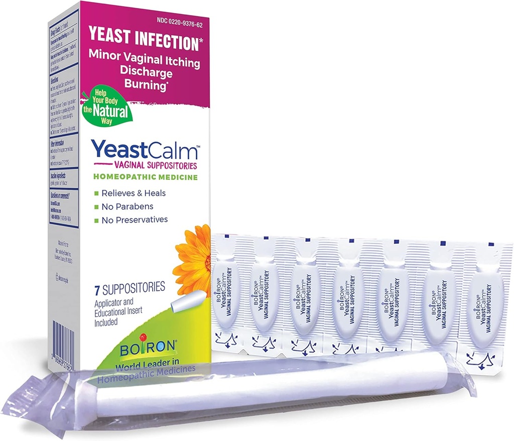Boiron YeastCalm Homeopathic Suppositories for Yeast Enfeksiyonlar, Yan, Discharge, and Minor Vaginal Itching - 7 Count