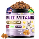 Taurine for Cats Vitamins Treats, 10 in 1 Cat Multivitamin with Fish Oil - 500 Crunchy & Creamy Chews Supports Energy, Bone, Joint, Skin & Coat Health - with Omega 3s, Biotin for All Breeds & Ages