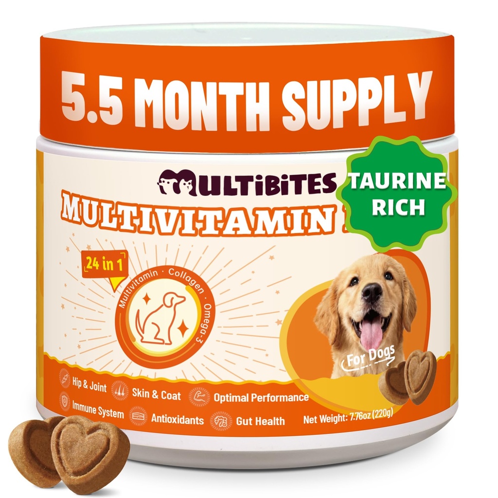 330 Bites Vitamins Supplements and Taurine for Dogs with CoQ10, Glucosamine,Omega 3, MSM - Dog Multivitamins for Heart Health, Immunity Support, Antioxidant Protection