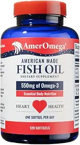 AmerOmega Triglyceride Omega-3 Fish Oil for Heart Health Support - Wild-Caught Alaskan Walleye Pollock - American-Sourced, American-Made - Non-GMO, Gluten-Free & Dairy-Free - 120 Softgels