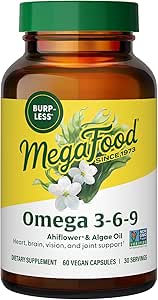MegaFood Vegan Omega 3 6 9 - Burp-Less συμπλήρωμα - 600 mg φυτικής βάσης Ωμέγα-3 & 150 mg DHA ανά υπηρεσία - Καρδιά, εγκέφαλος, όραση & κοινή υποστήριξη - Fish Oil Εναλλακτική - 60 κάψουλες, 30 εξυπηρετούν