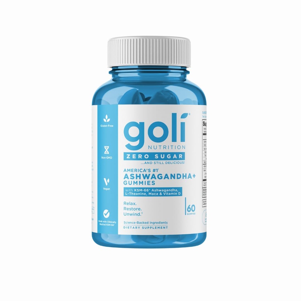 Goli Zero Sugar Ashwagandha Gummies with KSM-66, L-Theanine, Maca and Vitamin D - No Sugar Alcohols - Vegan, Keto-Friendly, Non-GMO