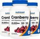Nutricost Cranberry 25.000 mg (120 Hizmet) C & E E vitamini ile 3 Şişe