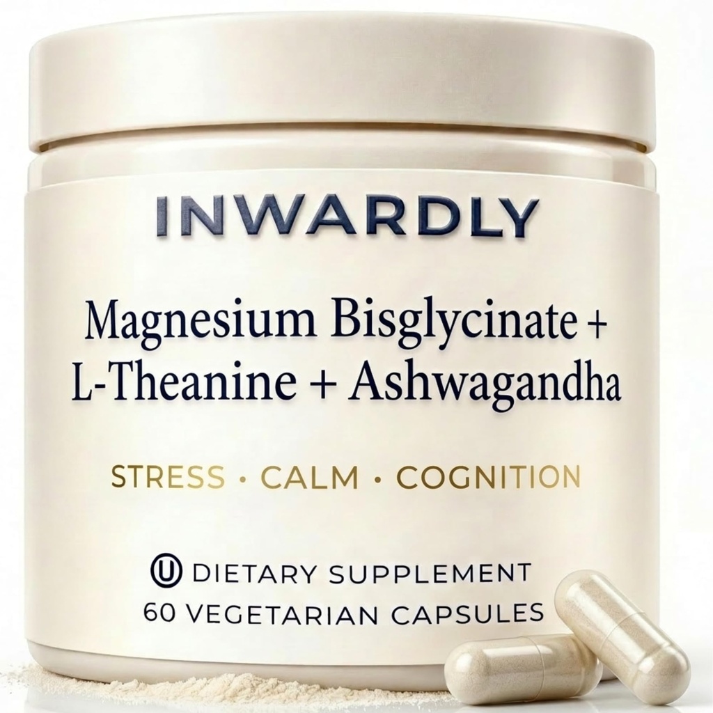 Magnesium Glycinate 500mg (as TRAACS Bisglycinate) + KSM-66 Ashwagandha 300mg + L-Theanine 200mg - Sleep, Stress & Cognitive Support - High Absorption Chelated Magnesium Supplement - 60 Vegan Capsules