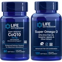 Life Extension Super Ubiquinol Coq10, 100 Mg, 60 Softgels | Super Omega-3 Epa/da Fish Oil, 120 Softgels | Heart & Brain Health Supplements, Inflammation Management, Anti-Aging Support.