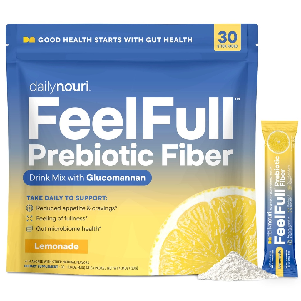 Günlük Nouri FeelFull Prebiyotik Fiber Drink Mix | Supports Natural Fullness, Appetite & Cravings Control, Gut & Metabolic Health | Oligofructose, Glucomannan & Chromium | 30 Stick Packs