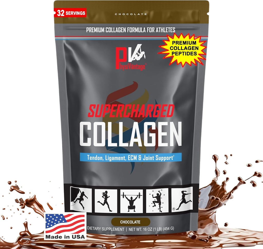 FizyVantage Supercharged Collagen, Toz - Ortak, Tendon, Ligament, & Skin Health Chocolate -, Chem, Paleo, 16oz | Vitamin C, BCAAs, Grass-Fed