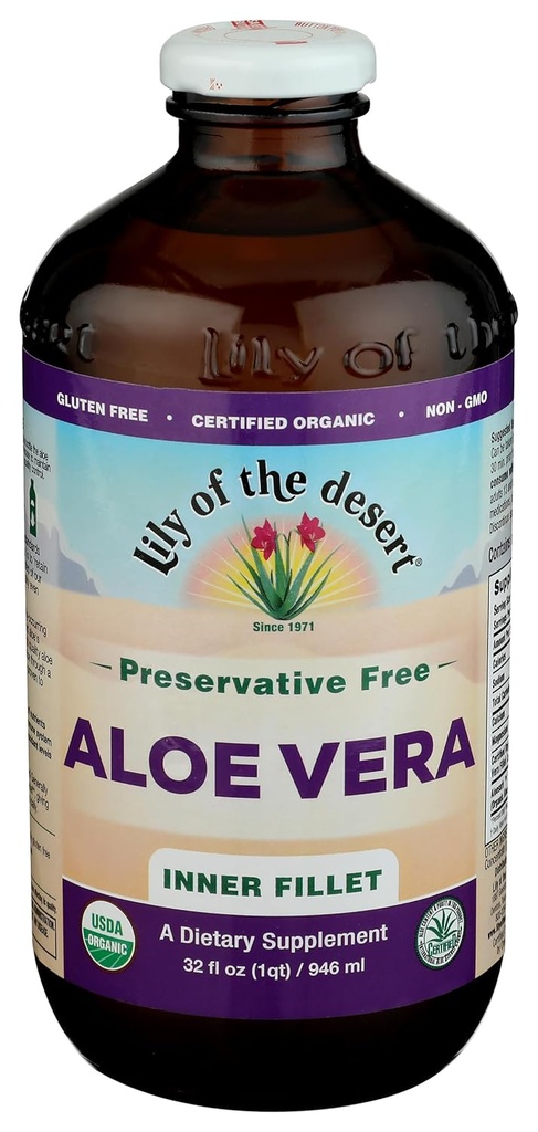 Lily Of The Desert Aloe Vera Juice - İç Havuz Vera İç, Doğal Vitaminlerle Organik Kurun, Gut Health, Stomach Relief, Wellness, Glowing Skin, 32 Fl Oz Oz