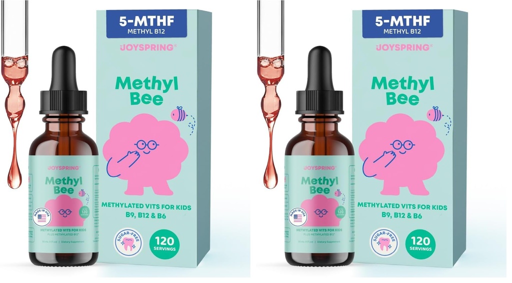 JoySpring Methylfolate for Kids | 5-MTHF Plus Methyl B12 with B6 (P5P) - MethylBee - MTHFR Supplement Kids B12 Vitamin | Folinic Acid Alternative | Berry Lemonade Drops | 30 Servings (Pack of 2)
