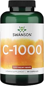 Swanson Vitamin C w/Rose HIPS - Herbal Supplement Skin Health, Heart Health & Immune System Support - Doğal Formula Koruma ve Wellness - (90 Capsules, 1000 mg Her)