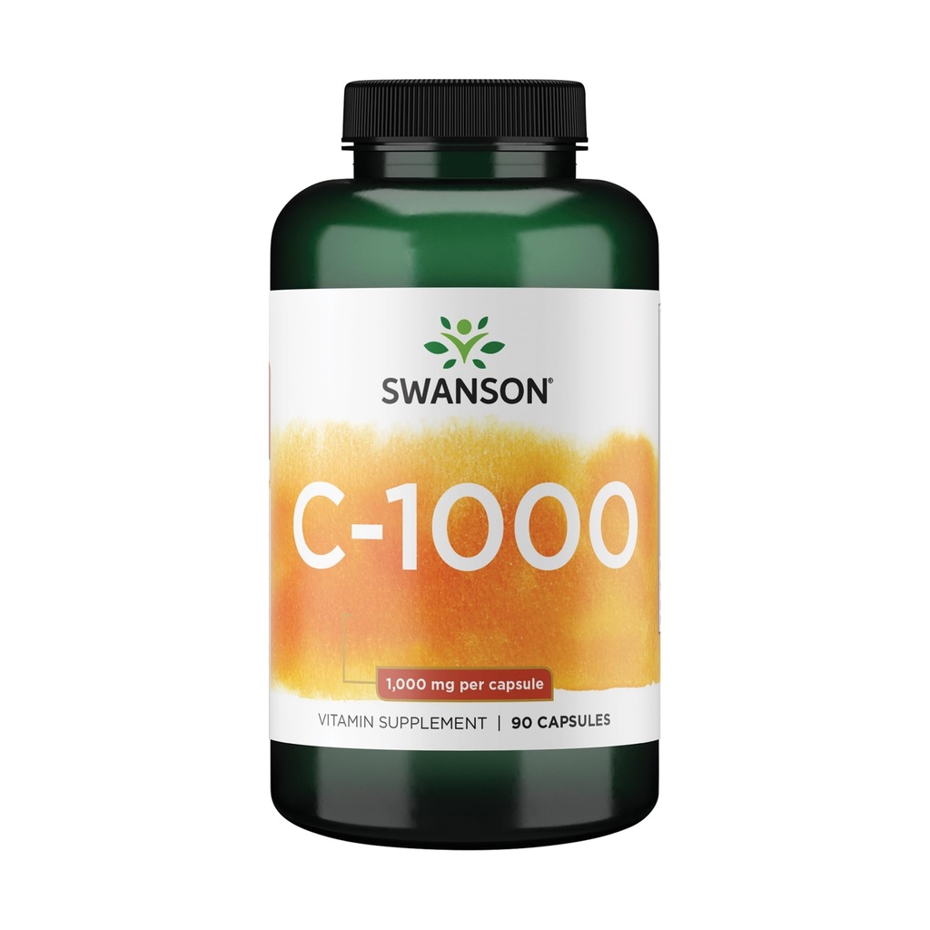 Swanson Vitamin C w/Rose HIPS - Herbal Supplement Skin Health, Heart Health & Immune System Support - Doğal Formula Koruma ve Wellness - (90 Capsules, 1000 mg Her)