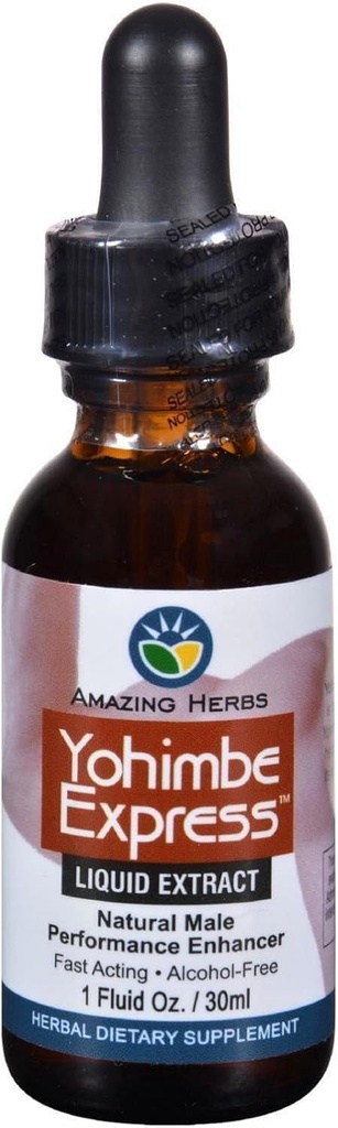 Amazing Herbs Yogimbe Express - Enhancer απόδοσης, 100% Pure Yohimbe Bark Alcohol Free Liquid Extract, συμπλήρωμα διατροφής βοτάνων - 1 Fl Oz (Pack of 1)