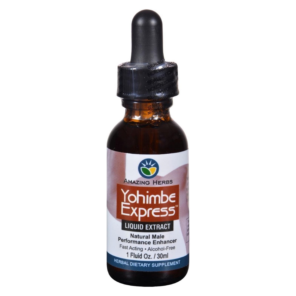 Amazing Herbs Yogimbe Express - Enhancer απόδοσης, 100% Pure Yohimbe Bark Alcohol Free Liquid Extract, συμπλήρωμα διατροφής βοτάνων - 1 Fl Oz (Pack of 1)