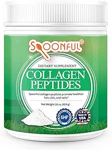 Spoonful Collagen Peptide Toz, Tip I & III, Hydrolyz Grassed Fed Bovine, Unflavored, non-GMO Gluten-Free for Health Hair Nail Skin and Joint Support [16 oz]