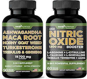 Gade Beslenme Ashwagandha with Maca Root, Horny Goat Weed, Turkesterone, Tribulus Terrestris, Panax Reality + Nitrik Membran Uyarısı - Enerji için Paket, Vitality, Performans, Pump