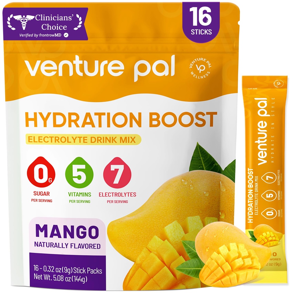 Venture Pal Sugar Free Electrolyte Toz Paketleri - Sıvı Günlük IV Hydration Packets | Elektrolytes 5 Vitamin ve 7 Electrolytes | Hua Friendly | Non-GMO | sertifikalı Vegan | 16 Sticks