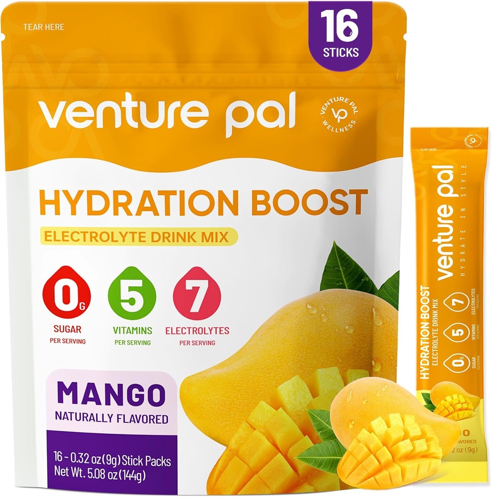 Venture Pal Sugar Free Electrolyte Toz Paketleri - Sıvı Günlük IV Hydration Packets | Elektrolytes 5 Vitamin ve 7 Electrolytes | Hua Friendly | Non-GMO | sertifikalı Vegan | 16 Sticks