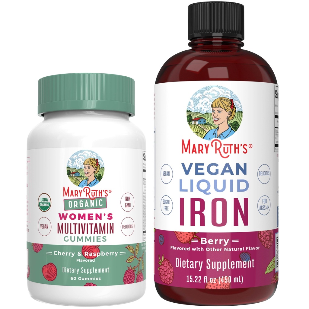 MaryRuth's Multivitamin Gummies for Women (Cherry & Raspberry) & Iron Liquid Supplement (Berry) | Clean Label Project  Valid® | USDA Organic, Vegan, Non-GMO | Beauty, Immunity & General Health