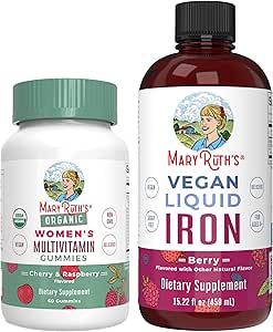 MaryRuth's Multivitamin Gummies for Women (Cherry & Raspberry) & Iron Liquid Supplement (Berry) 