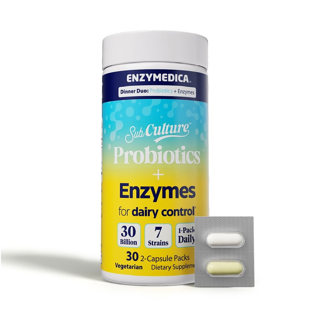 Enzymedica Dinner Duo Dairy Control – Digestive Enzymes & Probiotics, 30 Daily Servings – Dairy & Lactose Digestion Support, Bloating & Gas Relief