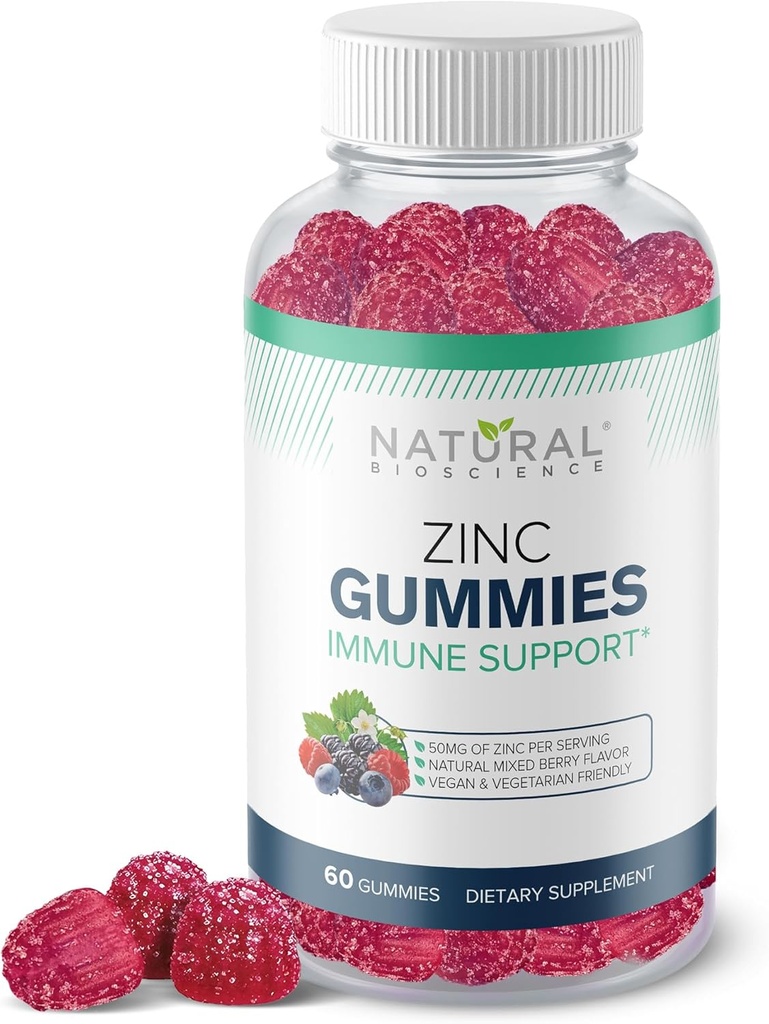 Zinc Gummies 50mg - High Potency Immune Support, Skin Health, Antioxidant, Daily Immunity Supplement for Adults, Vegan, Gluten-Free, Non-GMO, Chewable Zinc Citrate Gummies, 60 Gummies