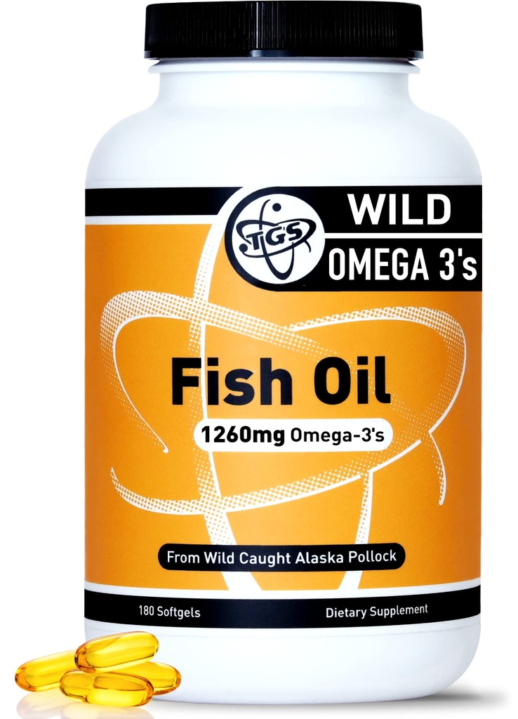 TGS Triple Strength Omega 3 Fish Oil Supplement - 1260mg EPA DHA για άνδρες και γυναίκες - Burpless, Pure Omega 3 λιπαρά οξέα από άγρια Αλάσκα Pollock σε μορφή τριγλυκεριδίων - 180 κάψουλες, 90 εξυπηρετούν