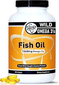 TGS Triple Strength Omega 3 Fish Oil Supplement - 1260 mg EPA DHA for Men & Women - Burpless, Pure Omega 3 Fatty Acids from Wild Alaska Pollock in Triglyceride Form - 180 Capsules, 90 Servisler