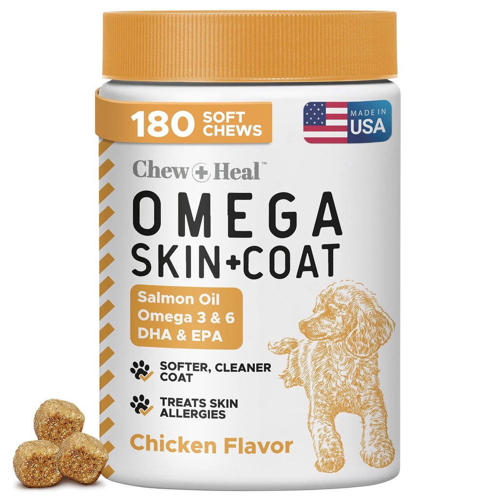 Köpekler için Salmon Oil - 180 Yumuşak Chew Omega Skin ve Coat için Tedaviler - Temel Fatty Asits, Omega 3 ve 6, Vitaminler, Antioksis ve Mineraller - ABD'de Yapıldı
