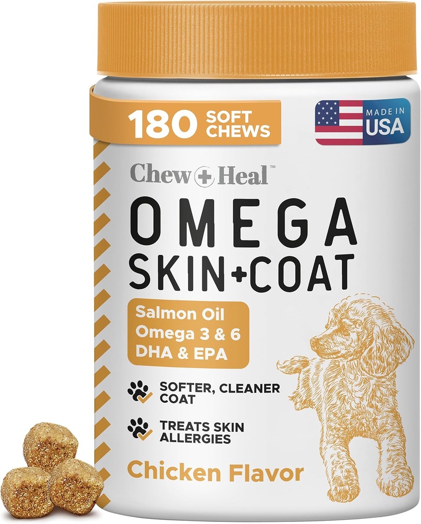 Köpekler için Salmon Oil - 180 Yumuşak Chew Omega Skin ve Coat için Tedaviler - Temel Fatty Asits, Omega 3 ve 6, Vitaminler, Antioksis ve Mineraller - ABD'de Yapıldı