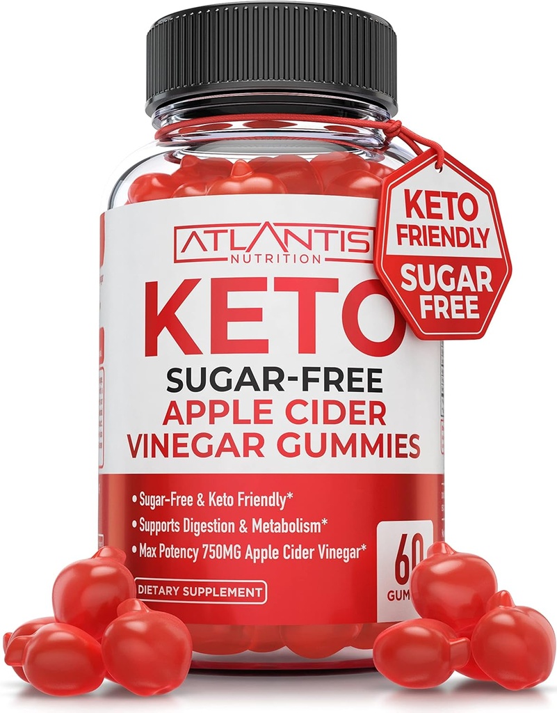 Atlantis Beslenme Şeker-Free Keto ACV Gummies for Kilo Kaybı - Apple Cider Vinegar Gummies 750MG ACV Per Servis - Destekler Digestion, Kilo Kaybı, Detox & Cleansing - 60 Kont