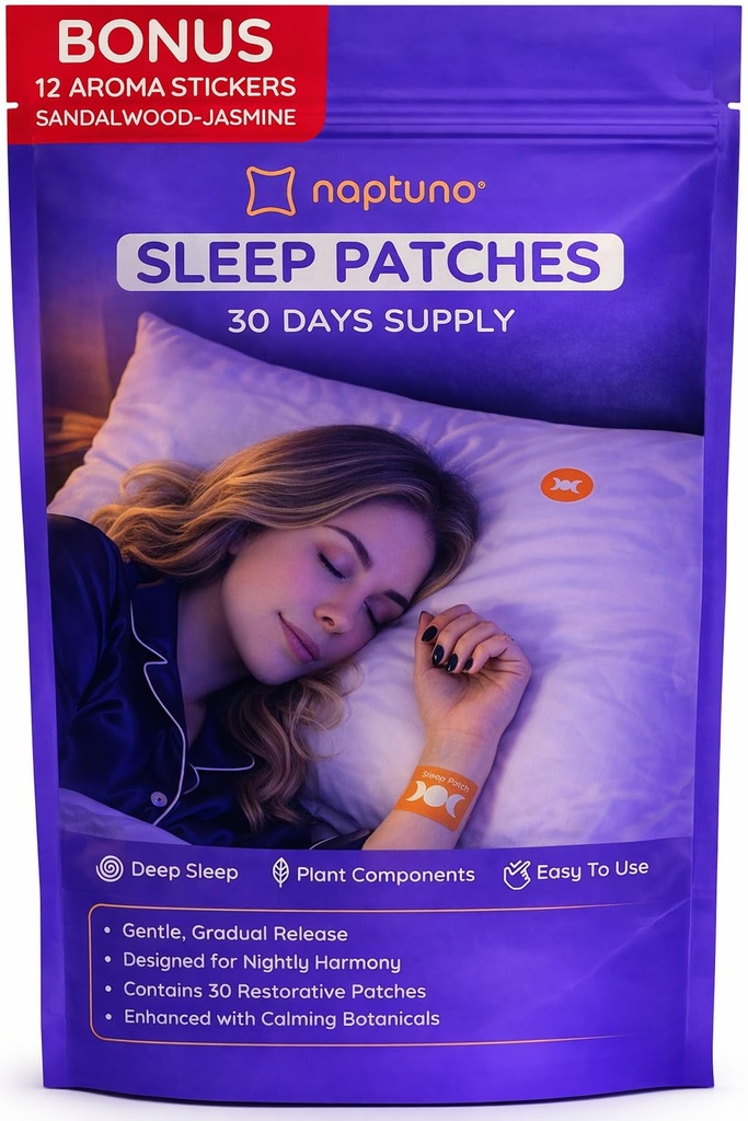 Naptuno Lunar Lavender Sleep Patches for Adults – Calm Blend Relaxation Patches with Botanical Extracts – Easy Peel & Stick – Nighttime Routine Support – 30 Patches