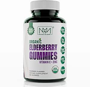 Çinko ve Vitamin C ile Organik Yaşlı Gummies | Immune Boosting Sambucus Elderberry Rich in Antioksis | Plant Based, Gluten Free, 60 Vegan Gummies