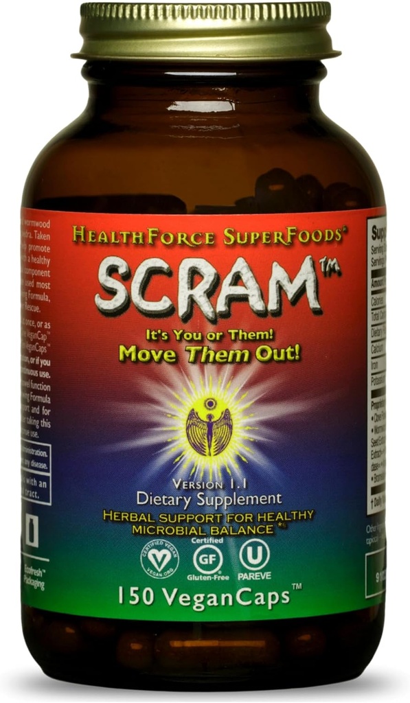 HealthForce SuperFoods Scram - Süt Butle, Wormwood & Black Walnut - Digestion Support Capsules - 150 Vegan Capsules