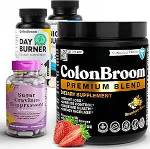 KolonBroom Premium Psyllium Husk Toz (50 Hizmet) + Day & Night Burner Supplements, Kilo Yönetimi Pills (60 Hizmet) + Sugar Craving Suppressant - Kromium Picolinate 200 Live (60 Hizmet)