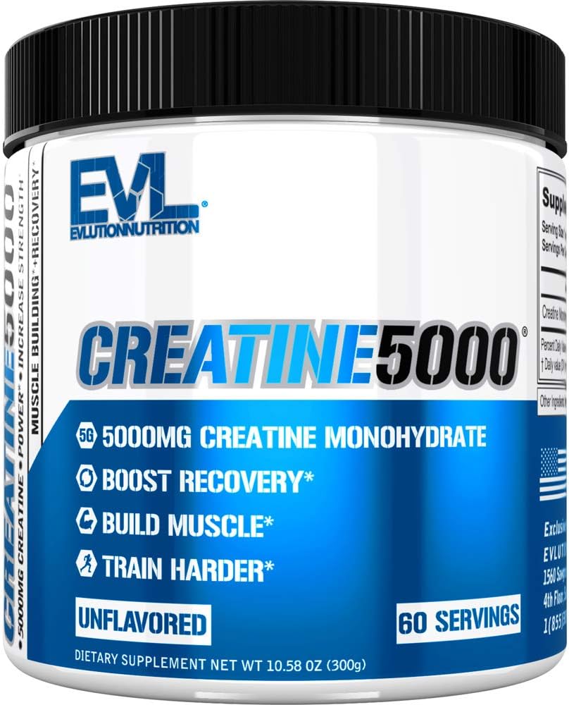 Evlution Beslenme Kretine 5000 - Destekler Hızlı Kurtarma, Lean Kas Büyüme ve Performans - Pre & Post Workout Toz - 5000 mg Pure Kretine Monohidrat - 60 Hizmet - Unflavoreded