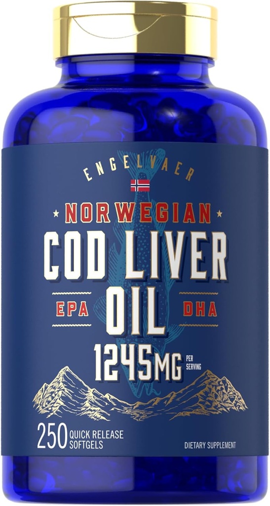 Carlyle Cod Liver Oil Softgels | 1245mg | 250 Count | Norwegian | Non GMO, Gluten Free