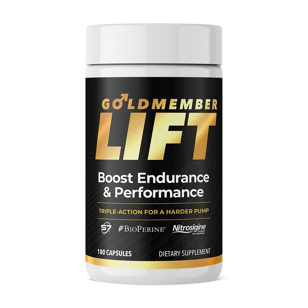 GoldMember Lift – Natural Male Blood Flow Supplement - Sexual Enhancement, Size, Stamina & Performance with Nitrosigine, Trans-Resveratrol, S7 Plant Blend, BioPerine – Made in the USA, 180 Capsules