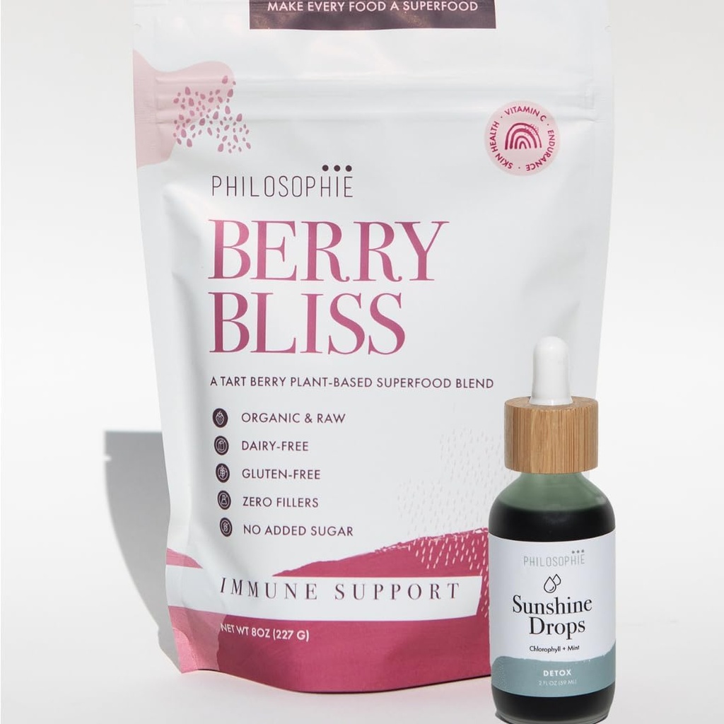 Philosophie Sunshine Drops & Berry Bliss Sche - Sıvı Klorophyll & Superfood Toz Toplantısı - Tüm Doğal Bitki Tabanlı 2pack