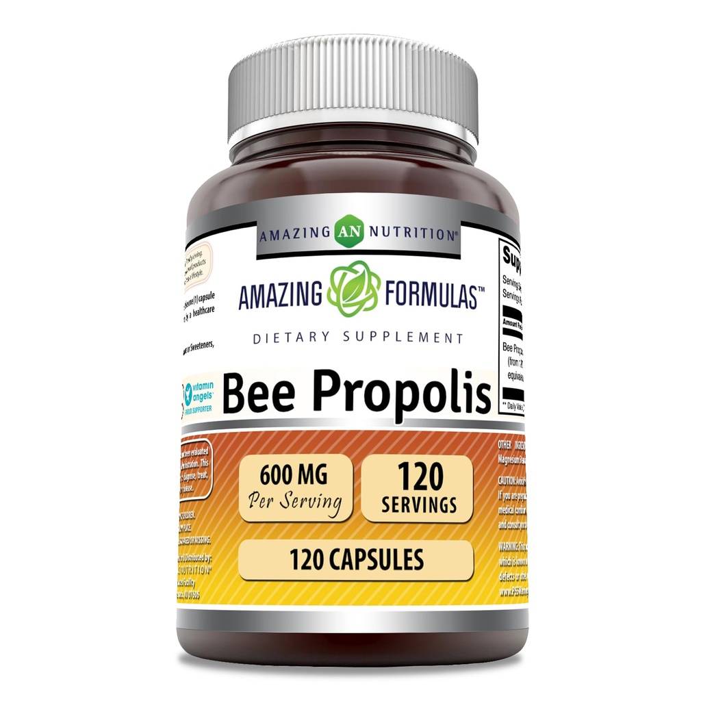 Amazing Formulas Bee Propolis Supplement | 600 Mg Per Serving | 120 Capsules | Non-GMO | Gluten Free | Made in USA