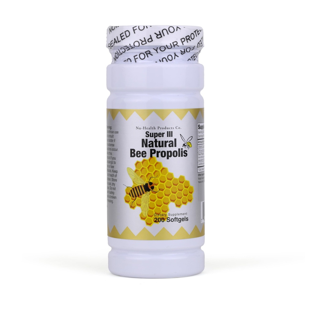 Nu Health Super III Natural Bee Propolis | Premium Bee Propolis with Vitamin C, Zinc & Lecithin | 200 Softgels | Supports Immune Health, Antioxidant Protection & Daily Wellness