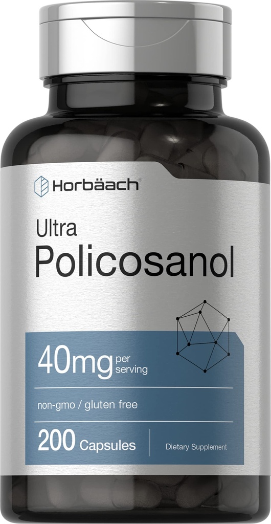 Horbäach Policosanol 40mg | 200 Capsules | Non-GMO ve Gluten Free Supplement Supplement Supplement