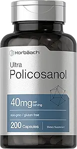 Horbäach Policosanol 40mg | 200 Capsules | Non-GMO ve Gluten Free Supplement Supplement Supplement