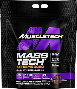 KasTech Mass Winer Protein Toz, Mass-Tech Extreme 2000, Muscle Builder Whey Protein Toz, Protein + Kreb + Carbs, Max-Protein Kilo Vermeer for Women & Men, Chocolate Triple, 20 lbs